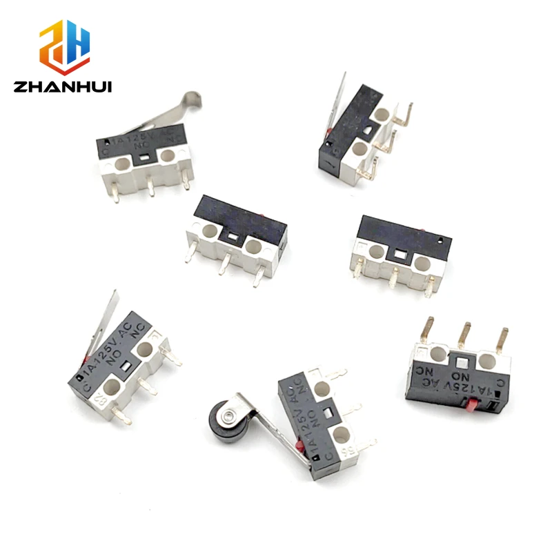 10Pcs 3-Pin SPDT Micro Limit Switch - Curved Foot Arc Handle with Scroll Wheel for Mouse, Automotive & Control Circuits