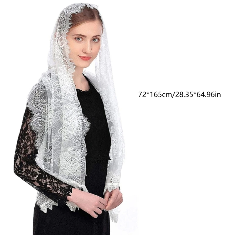 ZB91 Spanish Style Lace Traditional Vintage Mantilla Veil Latin Mass for Head Covering Scarf for Catholic Church Chapel