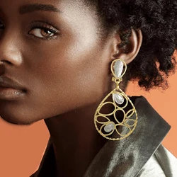 Big Drop Earrings For Women Two Tone Fashion 18k Gold Plated Jewelry Wedding Party Accessories Gift Trending