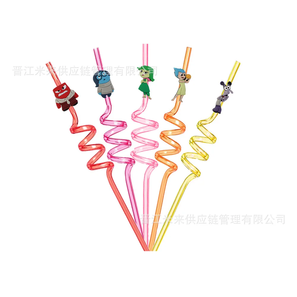 

Disney Inside Out Straw Decorative Patch Joy Fear Figure PET Spiral Straw Patch Children's Anime Themed Party Supplies Gift