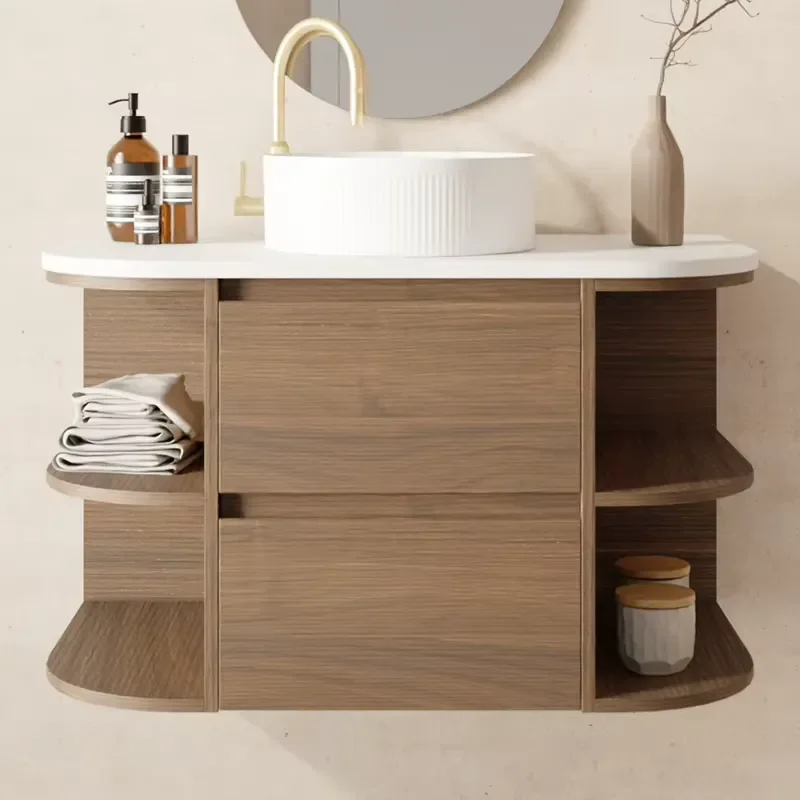 Modern Minimalist Wall-mounted Bathroom Vanity Cabinet with Double Side Open Shelves Space-saving Bathroom Storage Furniture