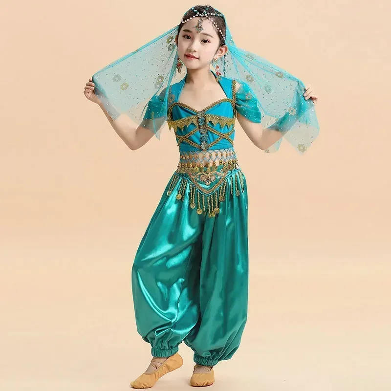 Ensemble de danse du ventre princesse indienne pour enfants, vêtements de performance pour filles Sari, vêtements de scène pour enfants