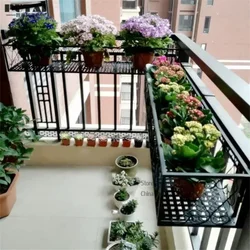 Rectangle Hanging Iron Flower Stand Wall Mounted Balcony Plant Pots Holder Window Shelf with Hook Meaty Railing Flower Rack