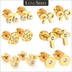 LUXUSTEEL Cute Crystal Stud Earrings Stainless Steel Anti-allergy CZ Love Heart Apple Earrings For Girls Women Jewelry 2022