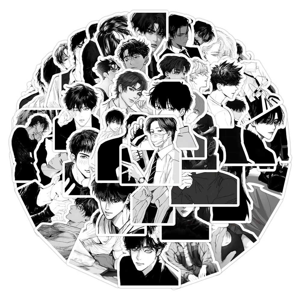 60 SZTUK Czarne Białe Naklejki Anime Przystojny Mężczyzna Zabawki DIY Walizka Deskorolka Telefon Bagaż Rower Naklejki Prezent