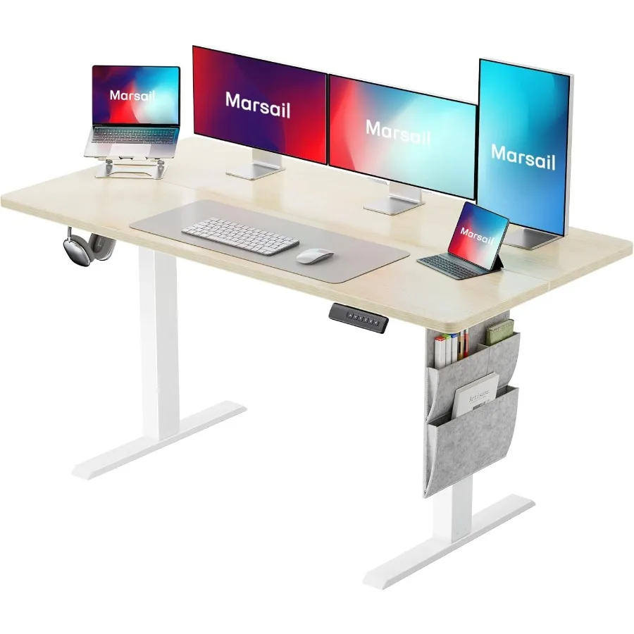 Mesa elétrica de pé 48x24 com armazenamento de predefinições de memória de altura ajustável e gerenciamento de cabos para escritório doméstico e jogos
