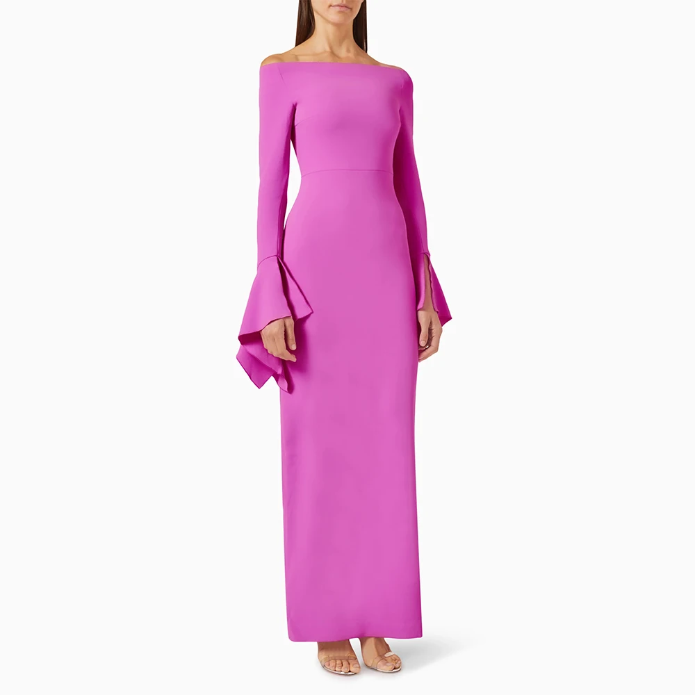 Lilac Evening Dress Maxi Off the Shoulder Long Sleeves Column Evening Gowns for Women 2024 Split Elegant Wedding Party Dresses