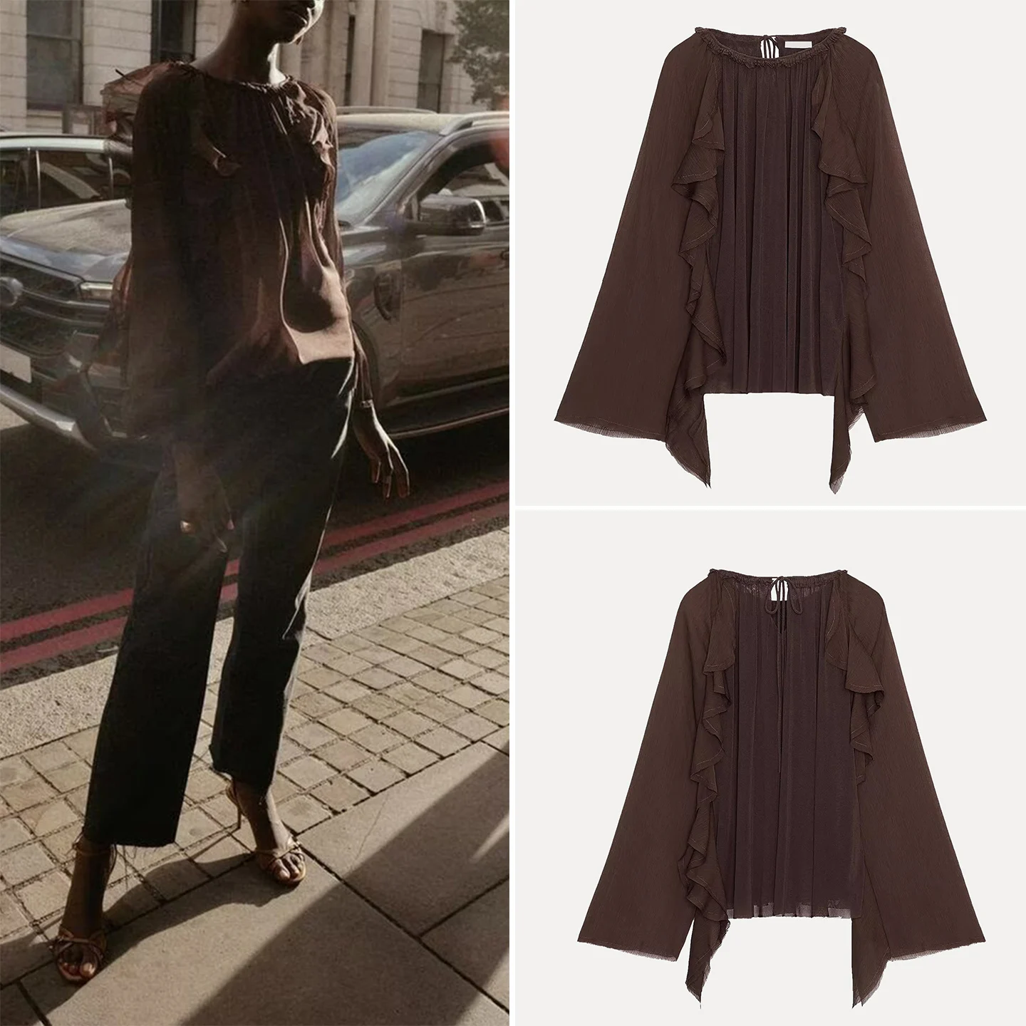 

Ele Draped Layered Decorative irt Z Women's Faion 2025 New Arrival irt with aceful Sle Long Sve Blouse