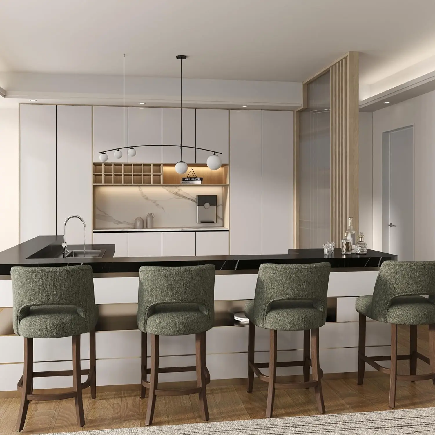 Bar Stools Set of2,Upholstered Counter Height Bar Stools,Modern Counter Stools with Wood Legs for Kitchen Island Dining Room Bar