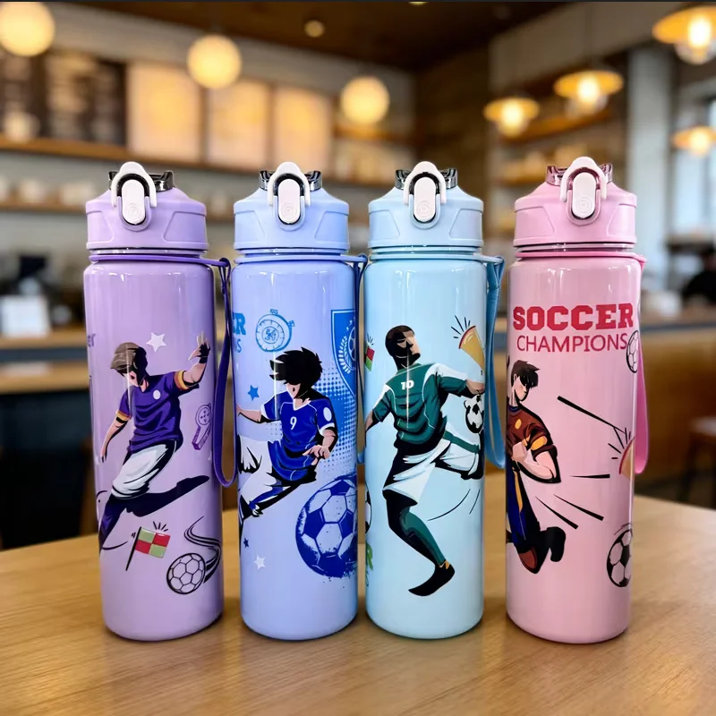 750ml Cute Large-Capacity Sports Travel Water Bottle with Straw, Portable with Carrying Strap, Bouncy Cup