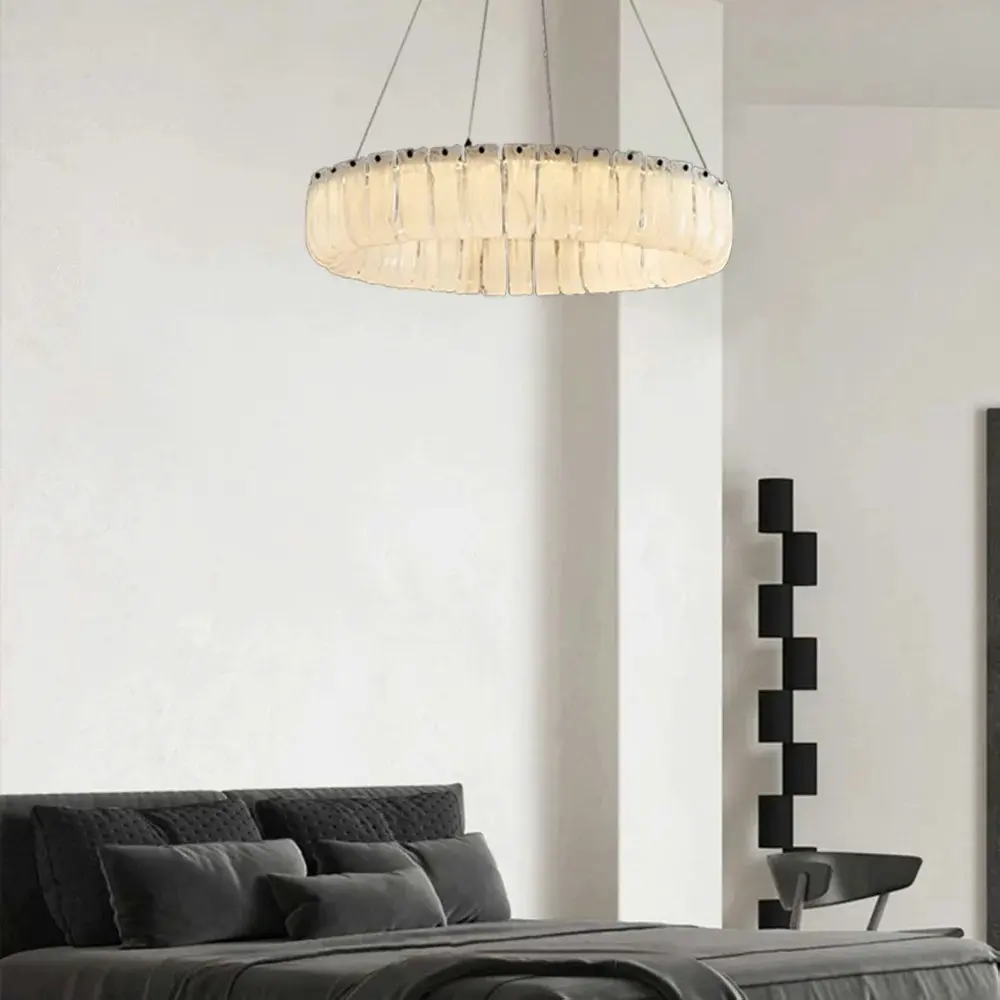 Chandelier Dimmable Modern LED Round Cloudy Smokey Glass Hanging Lamps Retro Indoor Lighting Fixtures Lamparas for Hotel