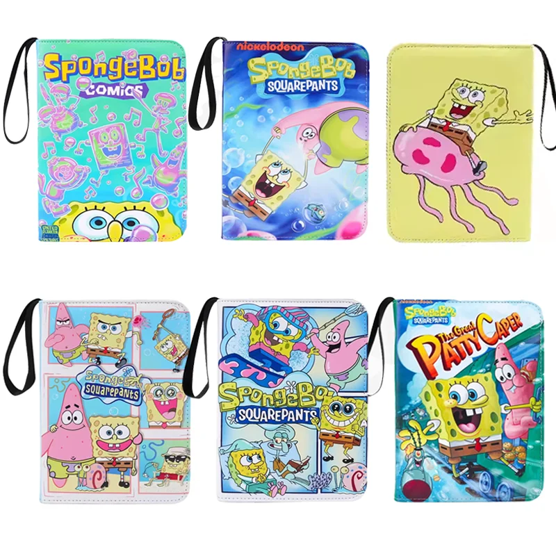 New 400/900 PCS Anime SpongeBob SquarePants Explore The Beechburg Cards Book Zipper PU Leather Card Binder Game Collection Toys