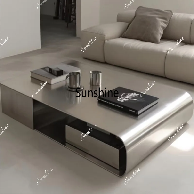 Italian light luxury stainless steel coffee table living room household small apartment modern simple designer high-end