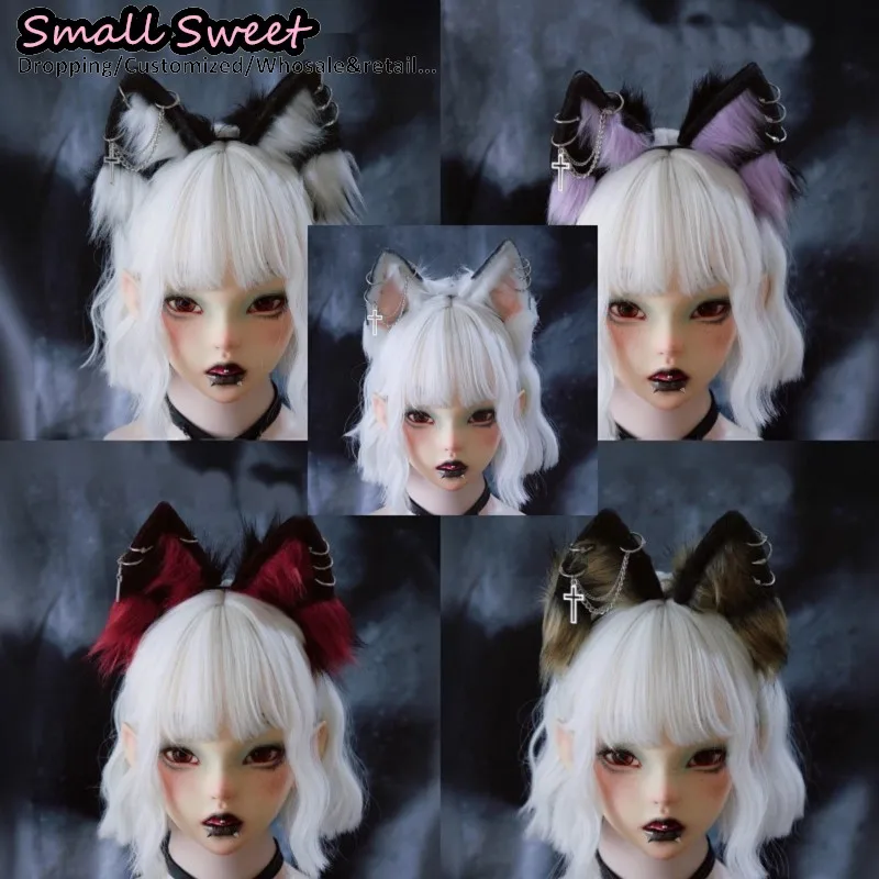 

Готическая Лолита ручной работы собачьи уши волчьи уши обручи для волос панк субкультурная рок-цепочка крест заколки косплей индивидуальные аксессуары