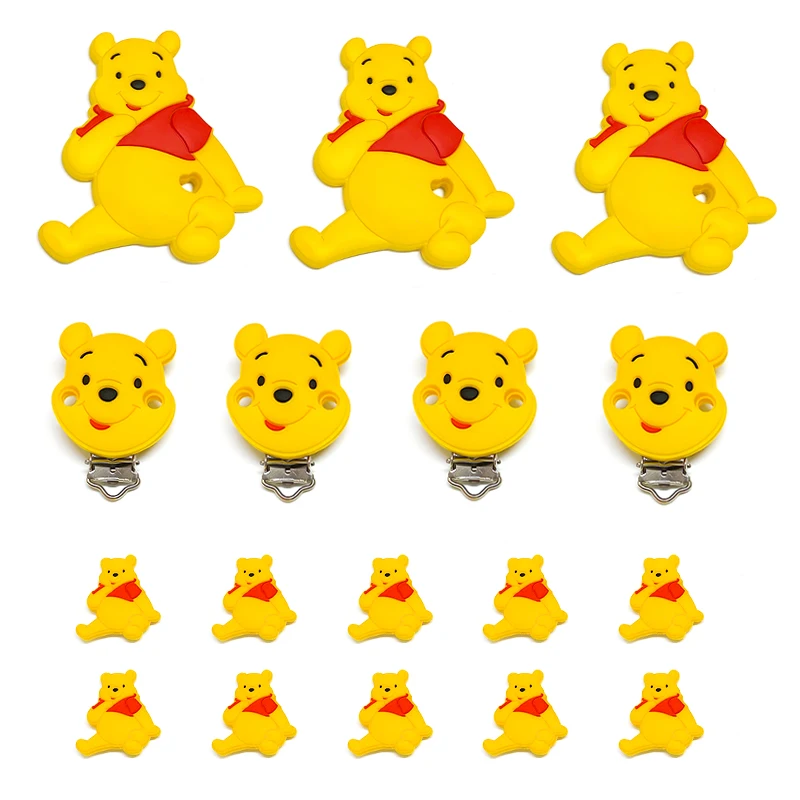 1/3/10pcs New Silicone Pooh Bear Beads Teether Food-Grade Chewing Teeth Bead DIY Nipple Chain Jewelry Accessories