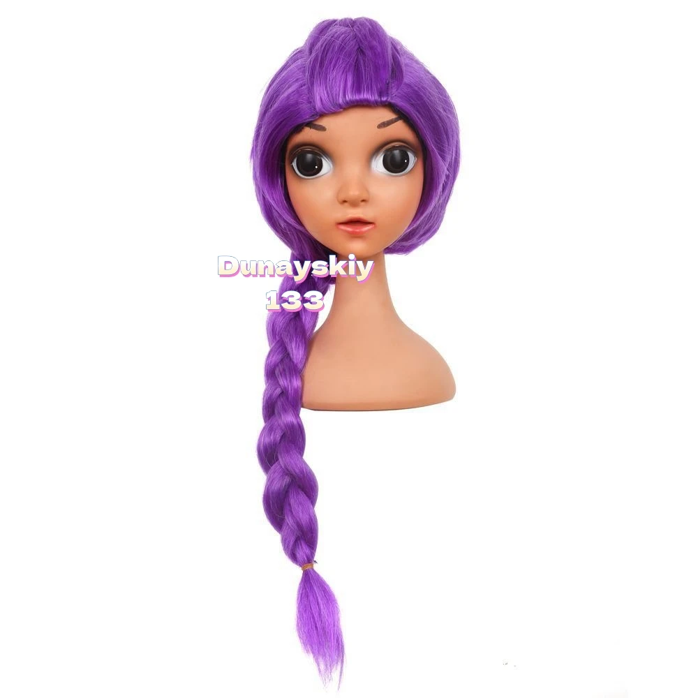 60cm 루미 코스프레 가발 혼합 보라색 내열성 합성 머리 어린이 여성 악마 헌터 할로윈 쇼 파티에 이상적