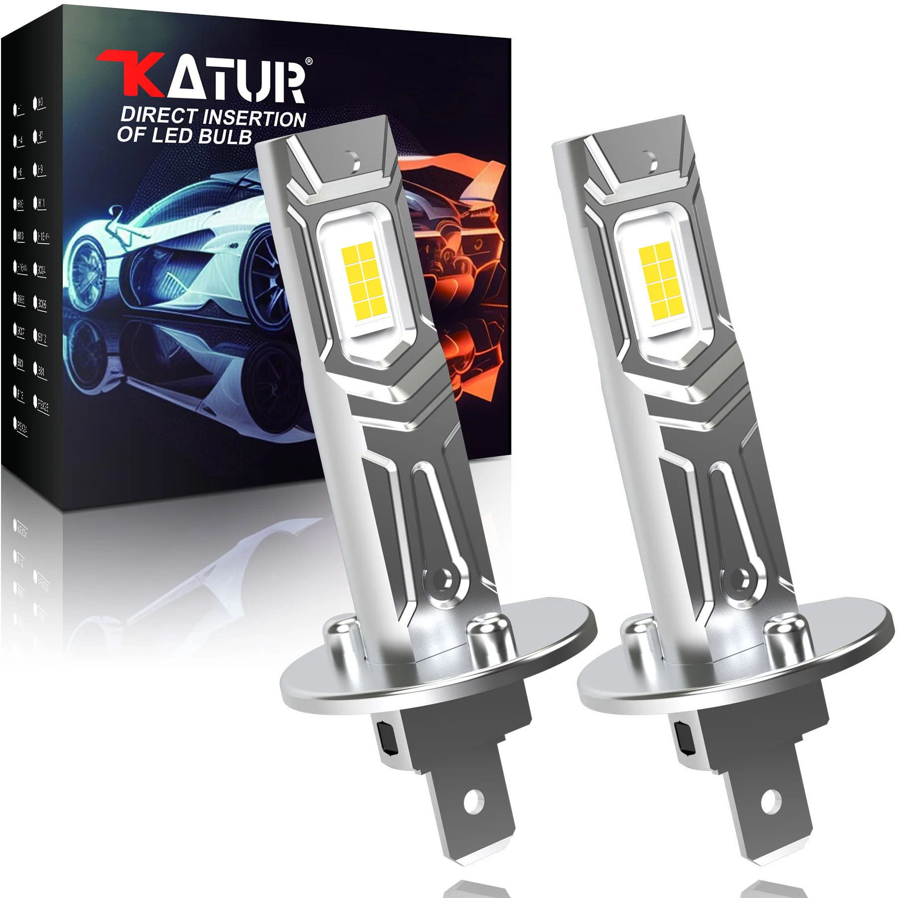 Katur 2Pcs Upgrade H1 LED Headlight Bulb Canbus Nonpolarity for Ford Fiesta Focus MK2 MK3 BMW E90 E34 E36 Audi A3 8I A4 A6 B7