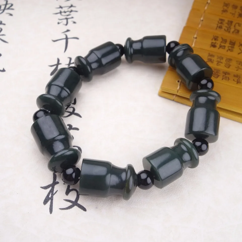 

New Natural Hetian Qing-Jade Jade Bracelet Authentic Cigarette Holder Bead Hand String Handring Bangle Fine Jewellry