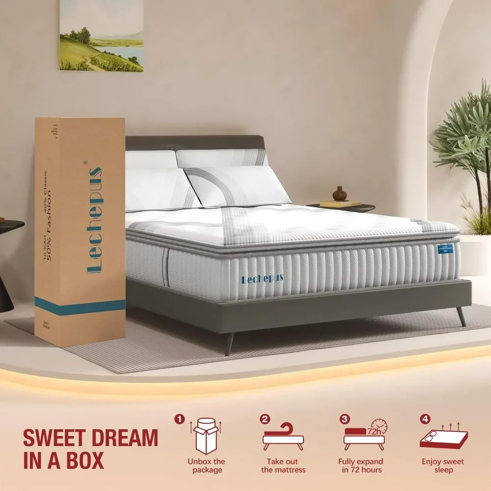 King Mattress,14Inch Medium Mattress in Box, Hybrid Mattress with Memory Foam & 7-Zone Individual Pocket Spring Mattress