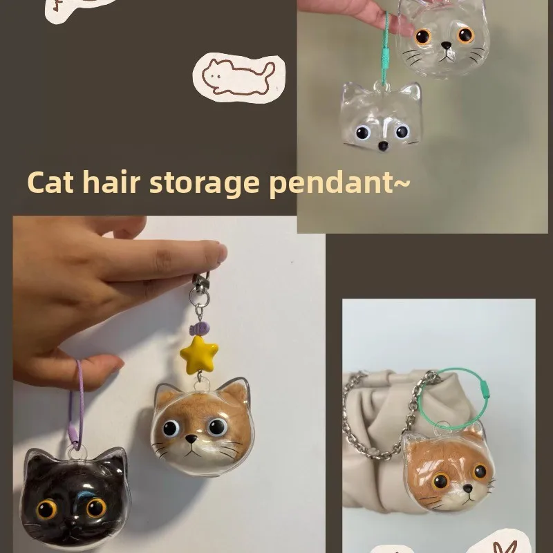 القط الشعر تخزين المفاتيح صندوق شفاف الإبداعية الحيوانات الأليفة الفراء حامل تذكار معلقة قلادة المحمولة القط الفراء المنظم التبعي