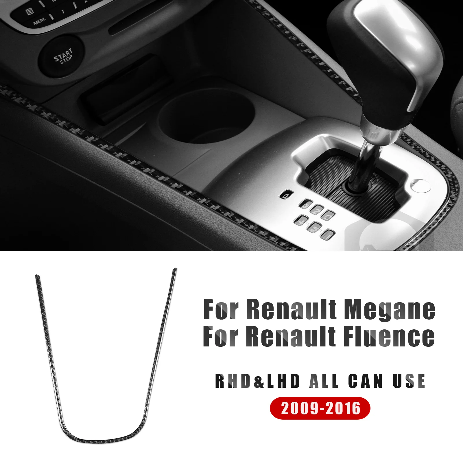 For Renault Megane/Fluence 2009-2016 Car Interior Trim Accessories Real Soft Carbon Fiber Stickers Gear Shifter Surround