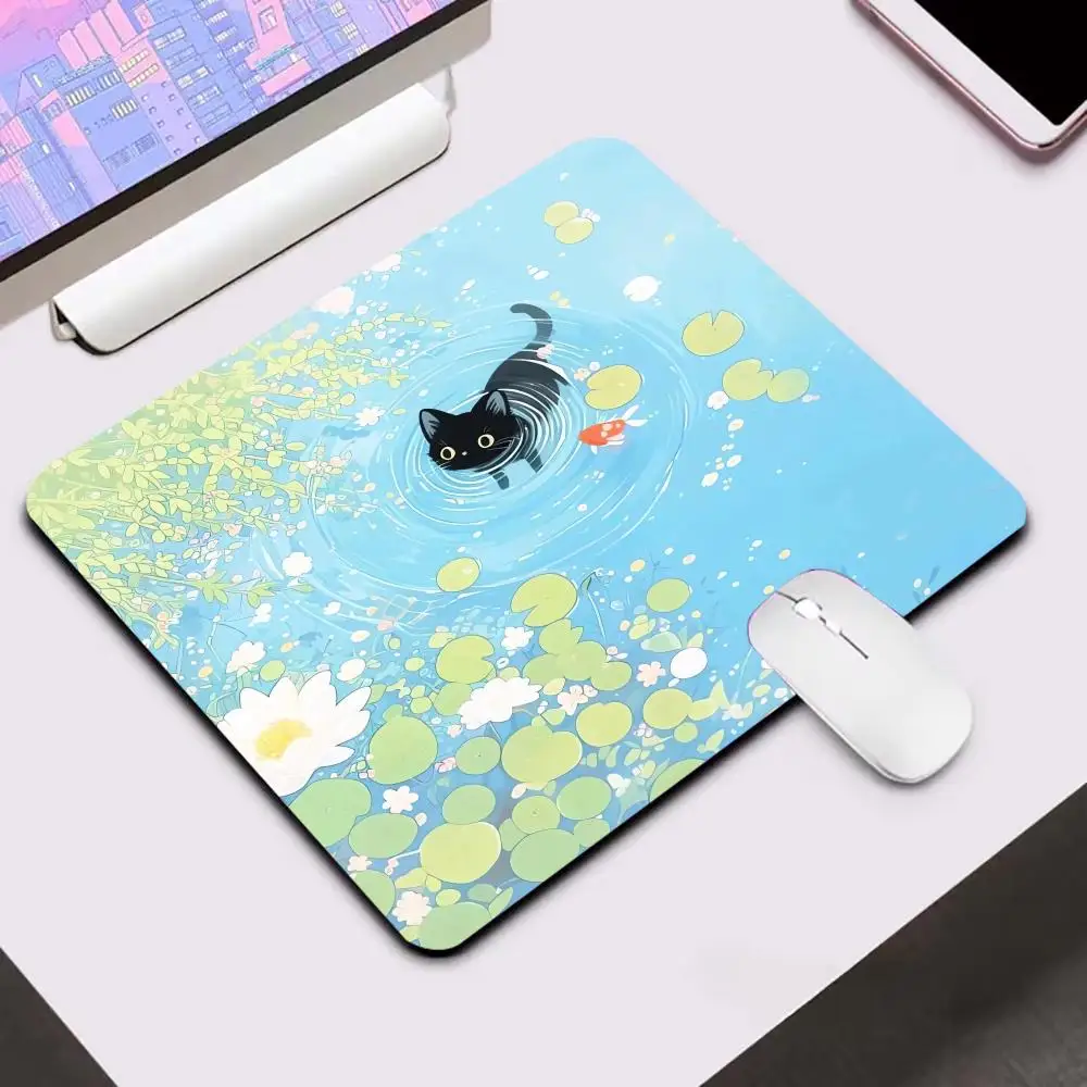 

Cute Cartoon Black Cat Mouse Pad 40x45 Large Square Computer Office Gaming Desk Mat Rubber Non-Slip Compact Decorative Desk Pad