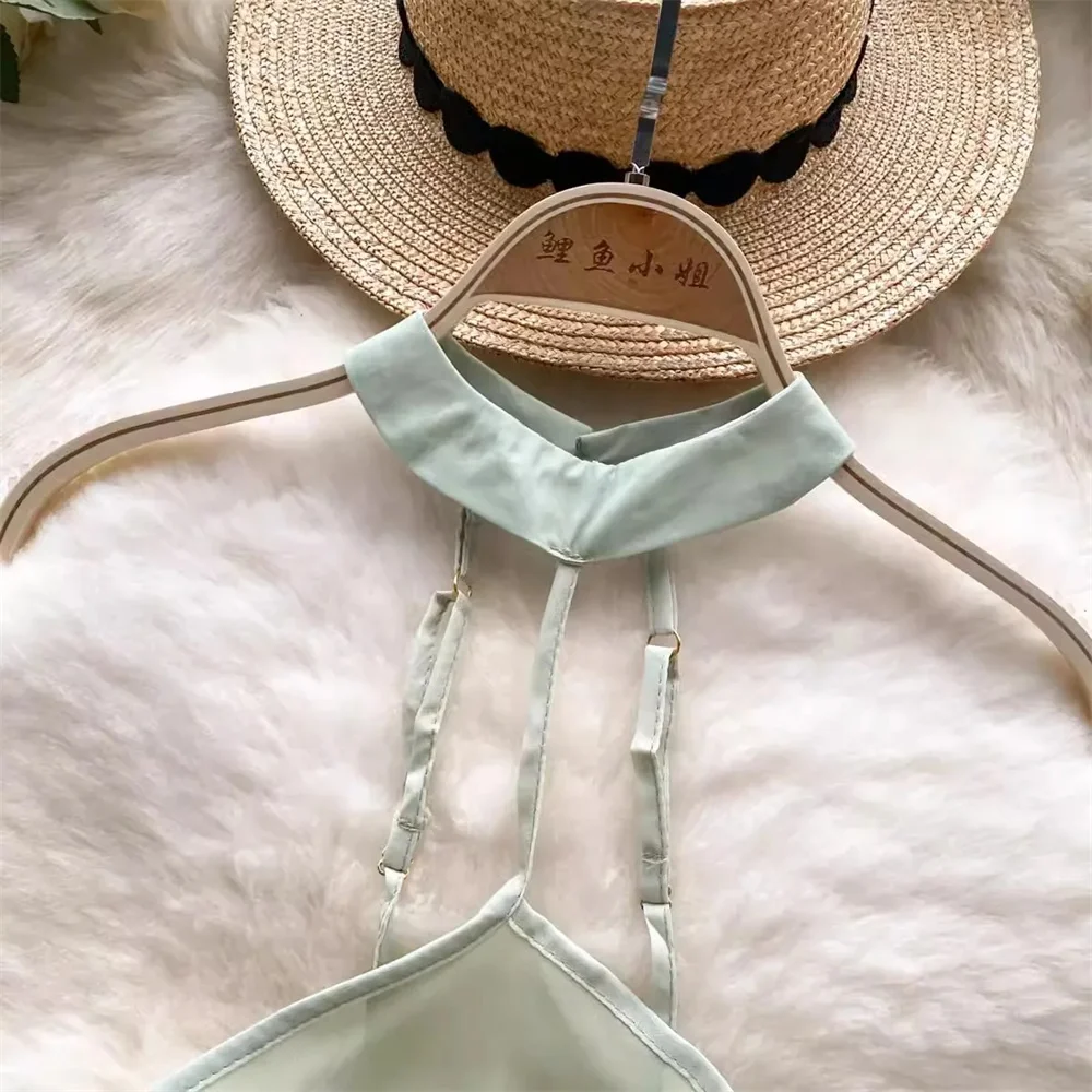 انظر من خلال الحلو مثير الرسن الرقبة أكمام قصيرة المحاصيل الأعلى حزام تنورة صغيرة مطبوعة الأزهار المرأة مجموعة الصينية Hanfu زي جديد #4