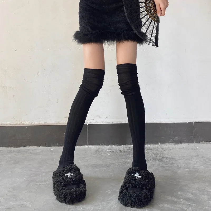 

JK Japanese Style Long Socks Stockings Thin Breathable Thigh High Socks Stockings Women School Girls Solid Color Knee High Socks