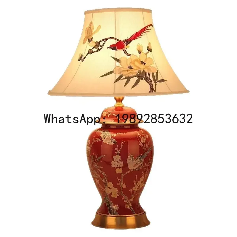 

V5.11 retro ceramic desk lamp, Chinese style living room sofa corner wedding red festive bedroom decorative bedside table lamp