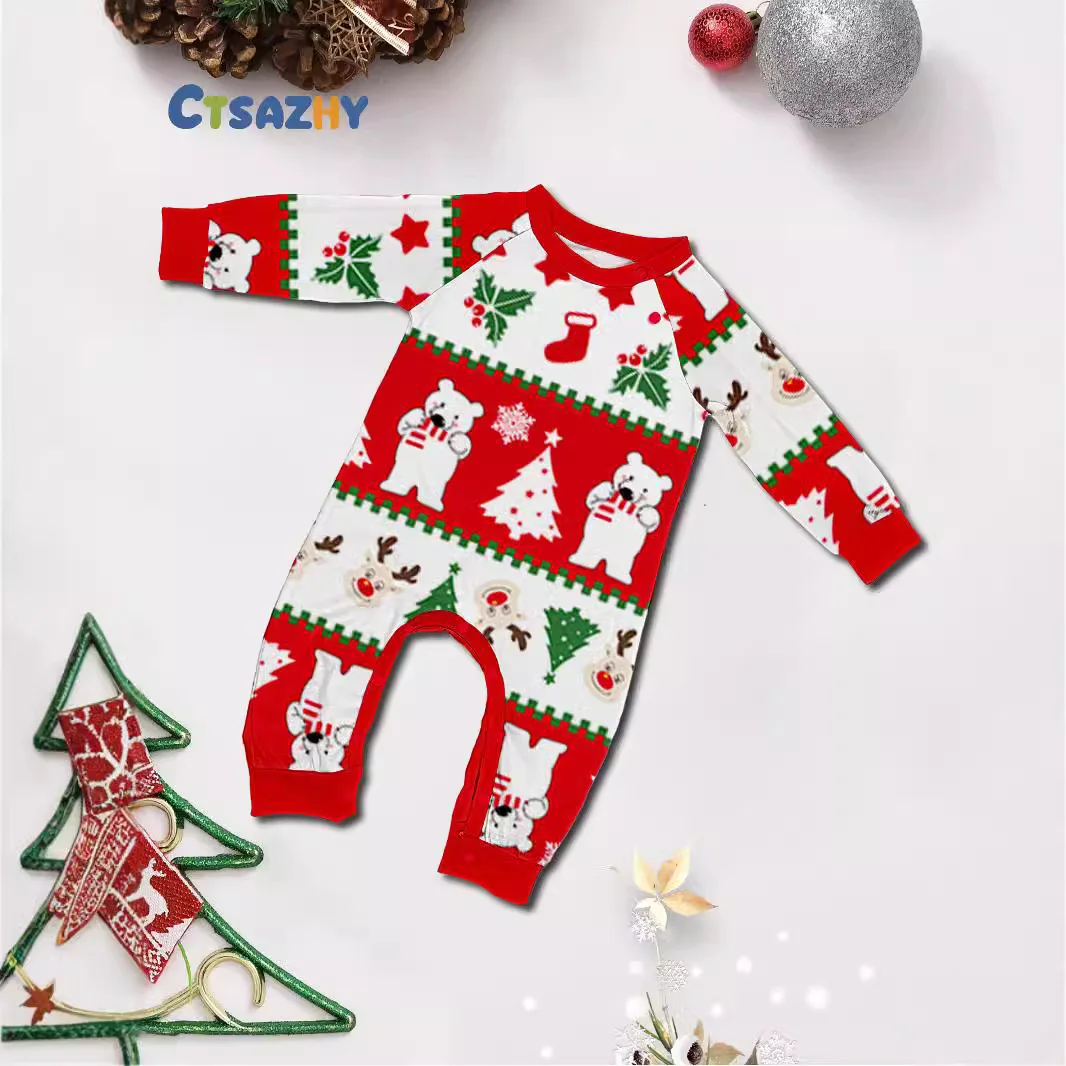 2024 Christmas family set European-style printed golden deer Polar bear family set Pajamas pajama pants 2 sets and baby jumpsuit