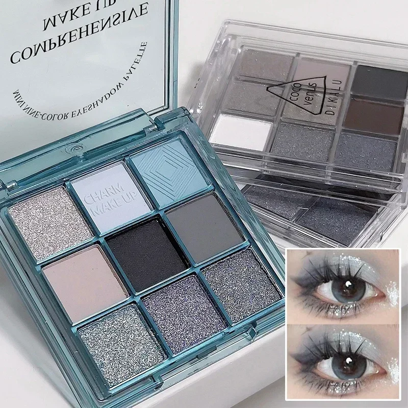 Paleta de sombra de ojos de 9 colores, maquillaje coreano barato, alta calidad, profesional, Metal oscuro, Punk, gris ahumado, negro