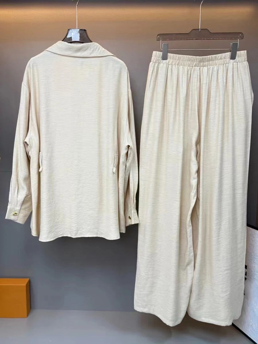 GALCAUR Solid Spliced Pocket Two Piece Set Female Lapel Long Sleeve Shirt Casual Lazy Women's Trousers Sets Autumn Fashion New