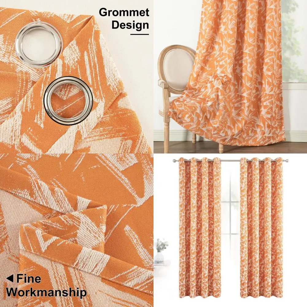 

Vintage-Style Burnt Orange Curtains, Elegant Privacy Panels, Artful Jacquard Design, 2-Piece Set, 52x96