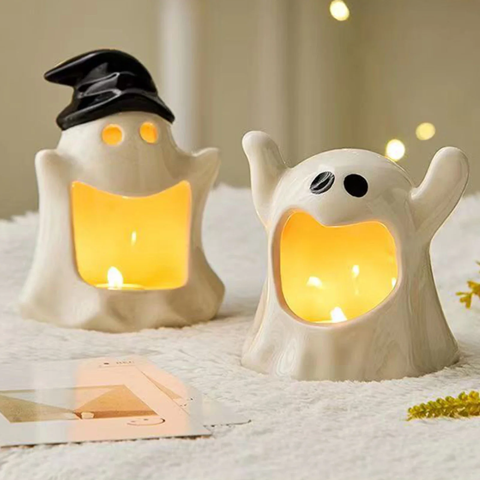 Ceramics Ghost Candle Holder Cute Halloween Candle Holder Home Table Candlestick Holder Decor Aroma Holder For Home Party Decor