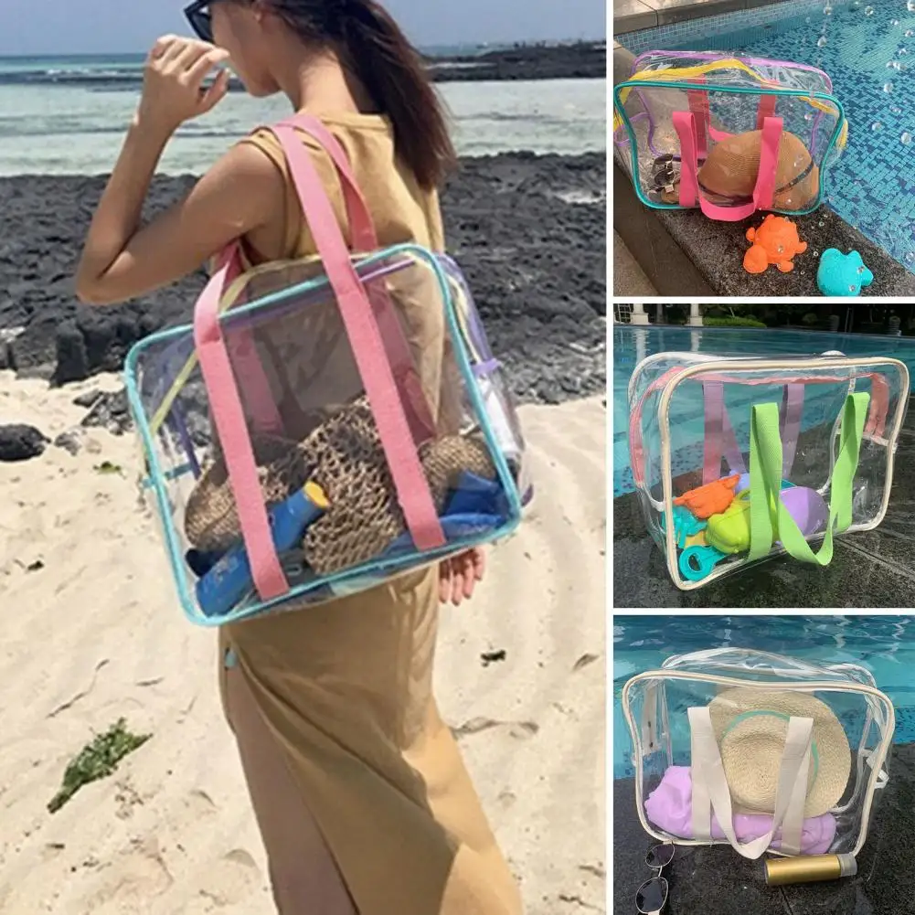 Beach Bag Shoulder Tote Handbag Travel Accessory Waterproof Folding High Capacity See Through Smooth Zipper Storage Multi-purpos