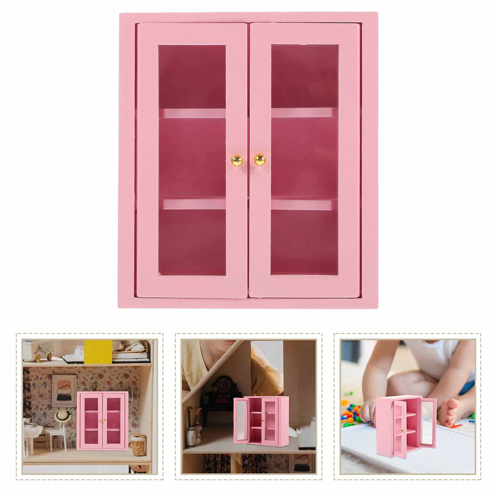 

Wall Storage Cabinet Mini Bookcase Dollhouse Display Shelf Miniature Kitchen Cupboard Furniture Decorate