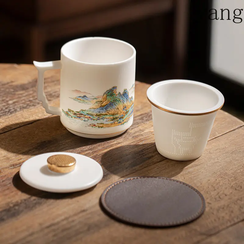 LMM tea separation tea cup with lid Chinese style Guochao Qianli Jiangshan meeting tea cup