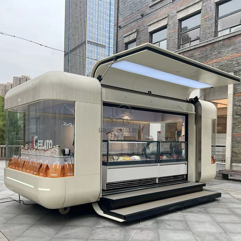 Mobile Kitchen Trailer Ice Cream Food Cart Refrigerator Mobile Food Caravan Fast Food Trailer High Quality