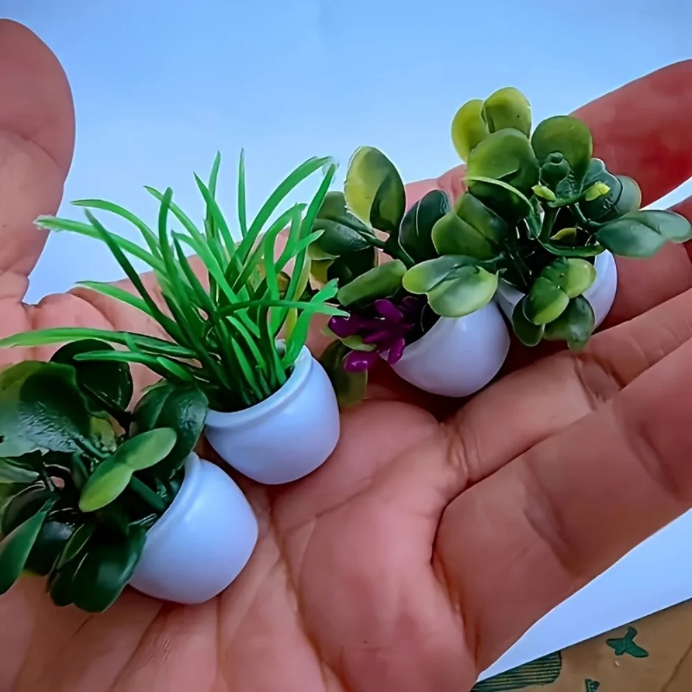 4Pcs/Set 1:12 Dollhouse Miniature Tree Potted for Green Plant in Pot Doll House Furniture Home Decor Simulation Potted Plants