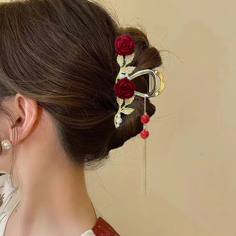 

Rose Hair Clip Clips for Women Elegant Pearl Tassel Styling Aid Thick Thin Hair Perfect Parties Ceremonies Gifts