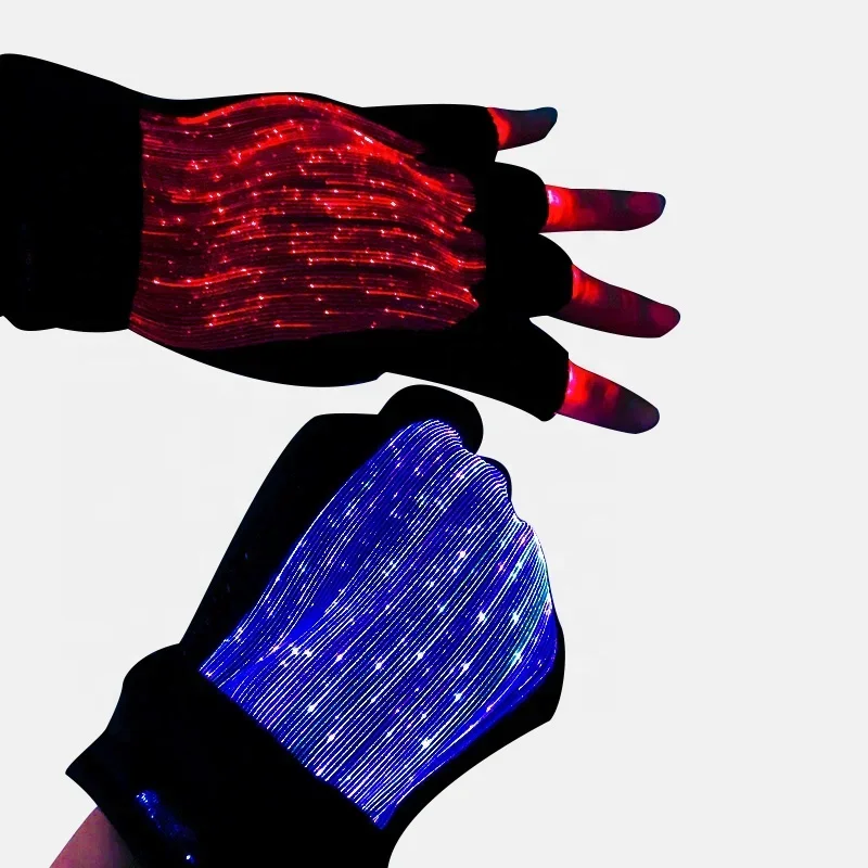 2025Fashion Luminous LED 7 Colors Glow in half-finger Gloves Unisex DJ Light Up Rave Fiber Optic Christmas Gloves