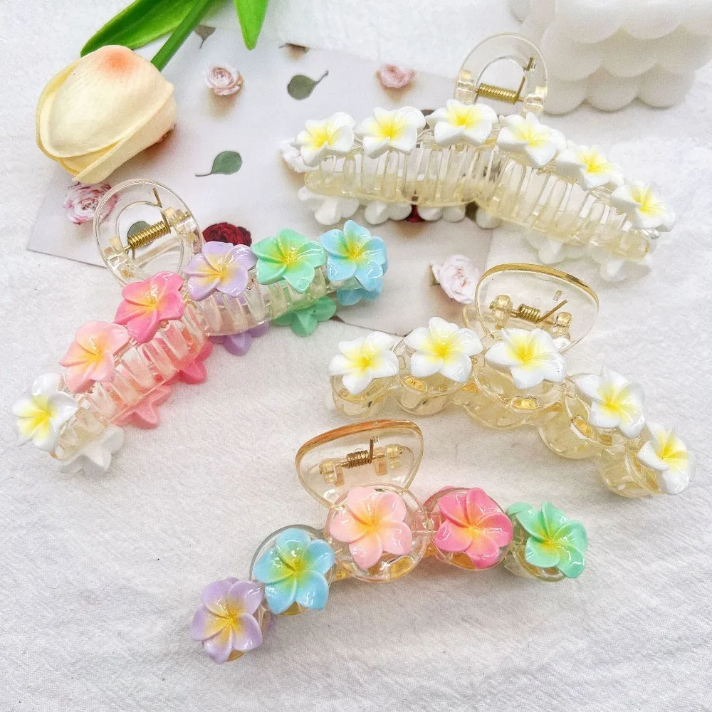 Bohemia Plumeria Flower Hair Claw Korean Style Hair Clamps Summer Flower Claw Clip Headwear Crab Cllip Ponytail Shark Clip