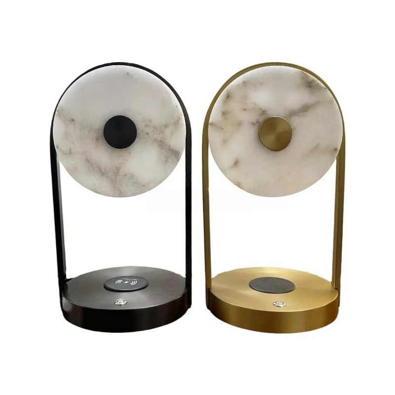 Modern Rechargeable AC/Battery Powered Touch Control Marble Black/Gold Table for Bedroom Study Oval Space - Dimmable