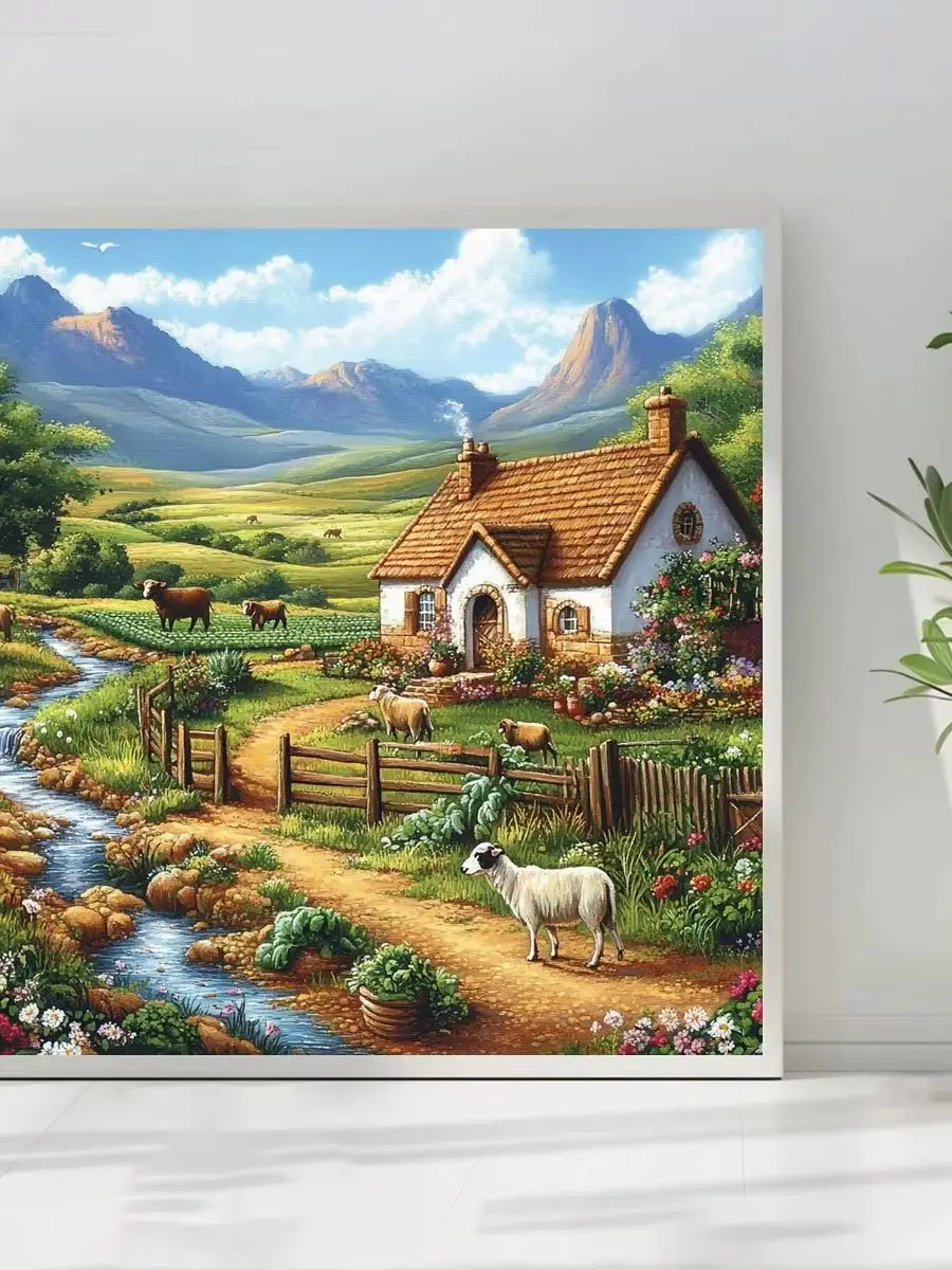 1 Stück 50x50 cm/19,69 Zoll, 11Ct/14Ct Kreuzstich-Set, DIY Valentinstagsgeschenk, Stickerei-Set für Festivals, Landhaus, Hütte, Schafe S – Detail 1