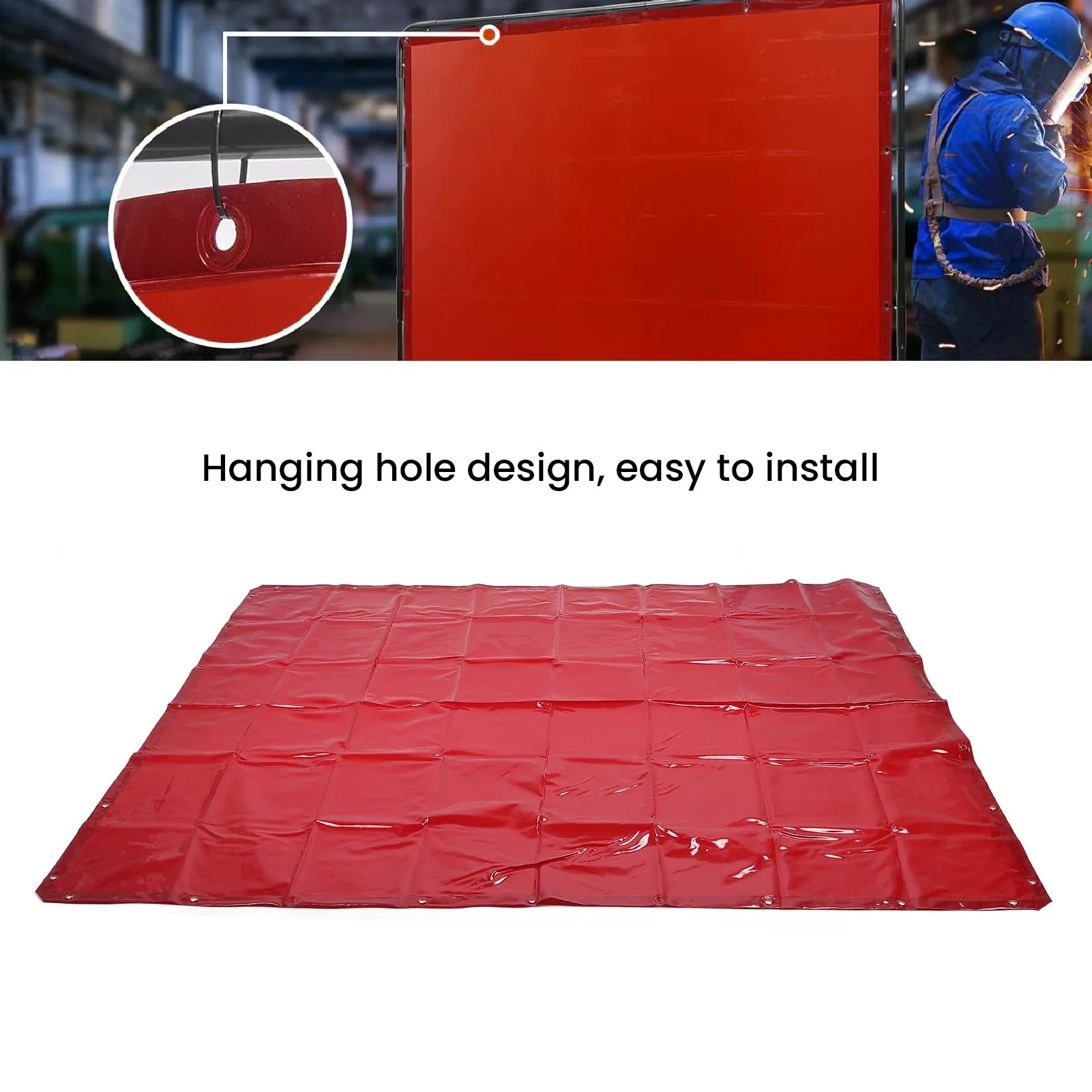 

5.71x7.68FT Red Welding Curtain - 6-Level Guard Hanging Type Flame Retardant Welding Screen for Industrial Workshop Use