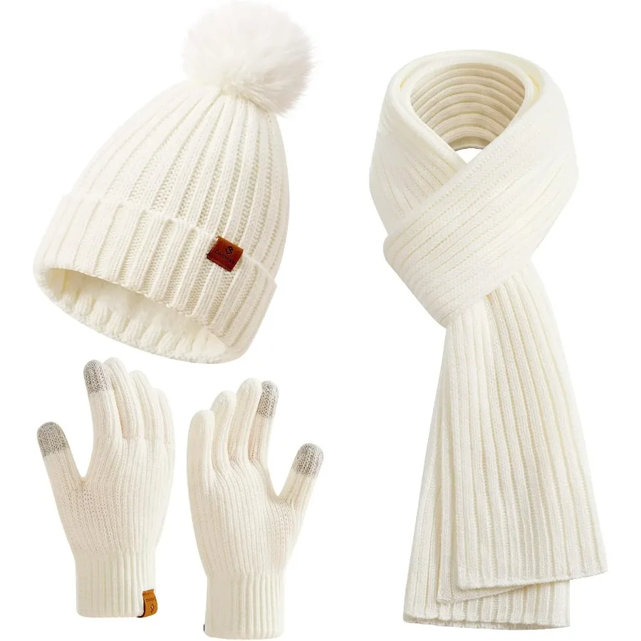 Guanti e cappelli con sciarpa lunga da donna invernali con pom pom pom per la protezione della stagione fredda Accogliente berretto lavorato a maglia e sciarpa abbinata G
