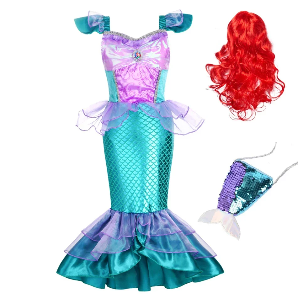 Abito a sirena per ragazza Charm Princess Cosplay paillettes Bling Costume per bambini ragazza pesce bellezza festa di compleanno abbigliamento di