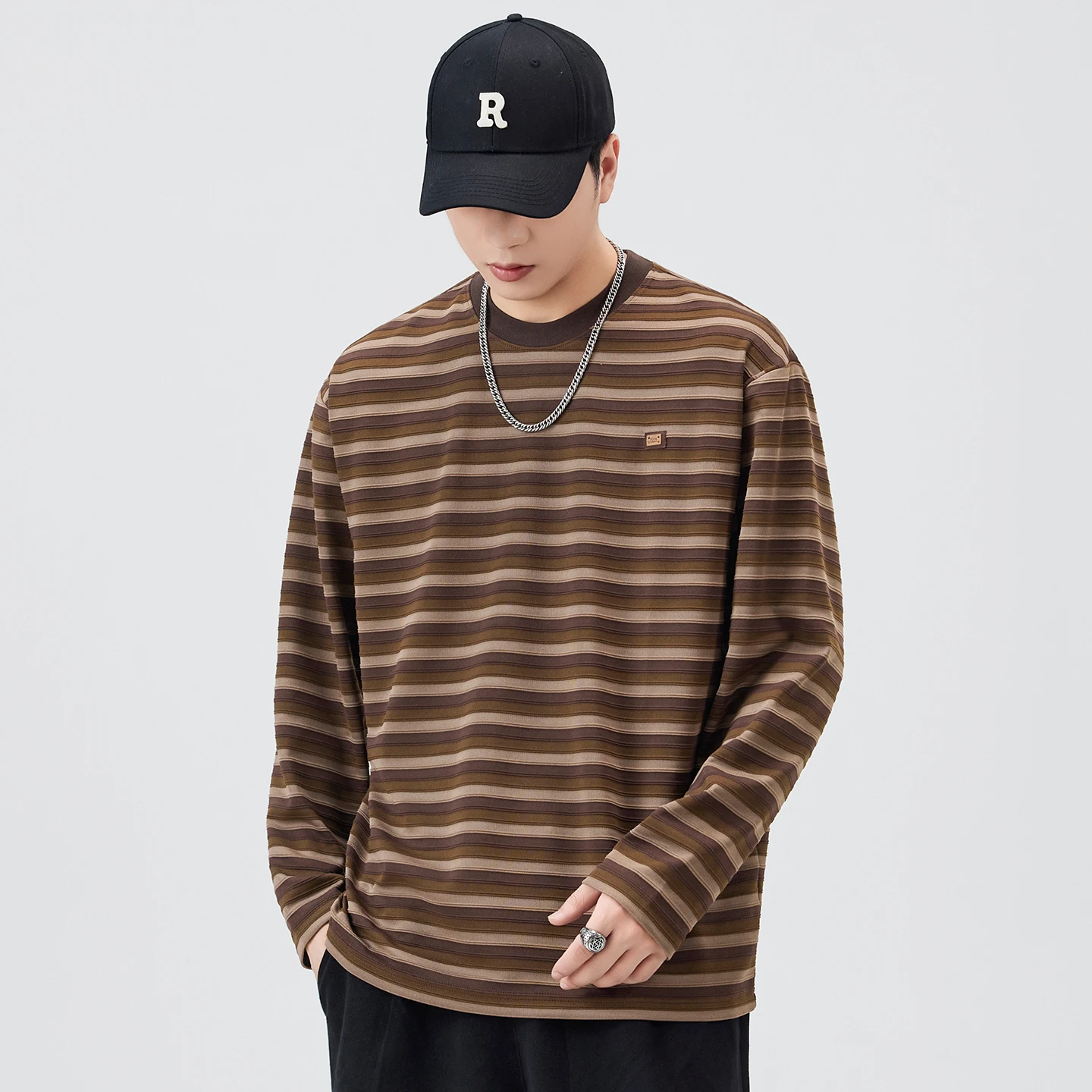 

Мужская 3D полосатая весенне-осенняя новая свободная повседневная уличная одежда с длинными рукавами, модная футболка Cityboy, футболки