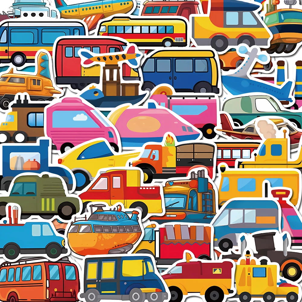 

50PCS Cartoon Car Transportation Stickers Vintage For DIY Kids Notebook Luggage Motorcycle Laptop Refrigerator Decal Toys