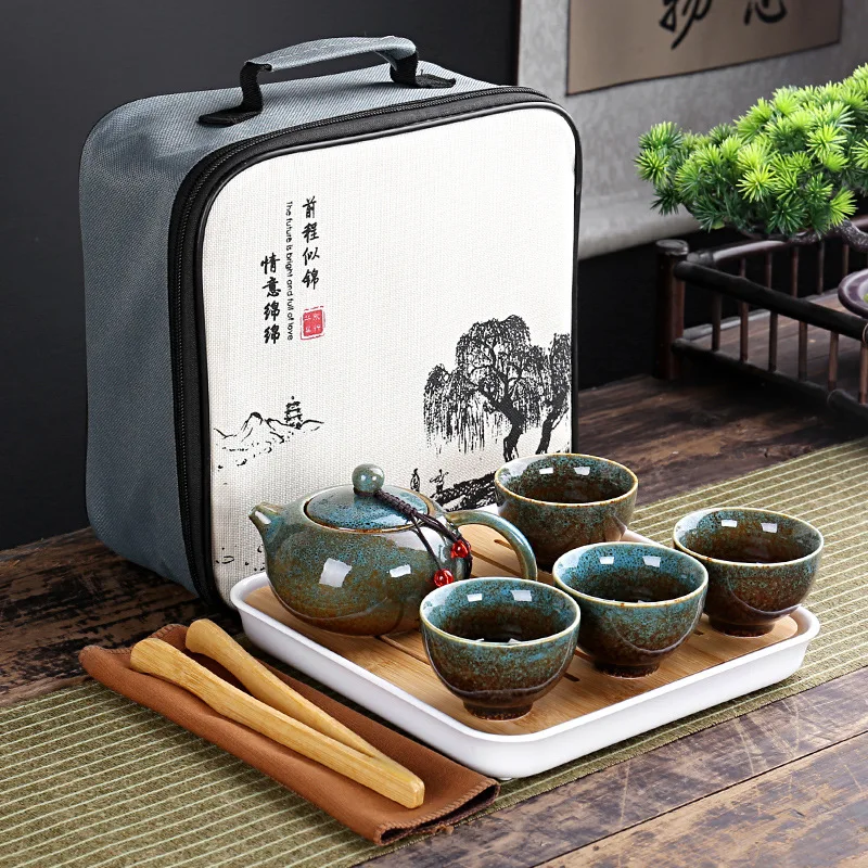 With Travelling Bag 4 Cups Chinese Kung Fu Tea Set Travel Set Ceramic Portable Teapot Porcelain Teaset Gaiwan Tea Cups Tea Tool